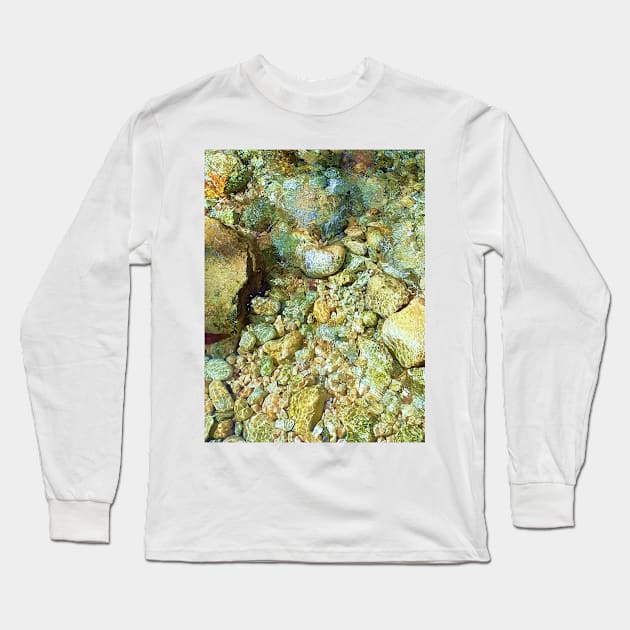 Wet pebbles, pebbles, river, water, nature, wet, rain, winter, xmas, fall, tropical, summer, holidays, art, exotic Long Sleeve T-Shirt by PrintedDreams